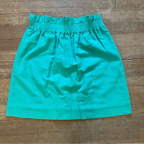 J. Crew green elastic waist linen cotton a-line mini skirt size 0 b18 - Picture 1 of 4